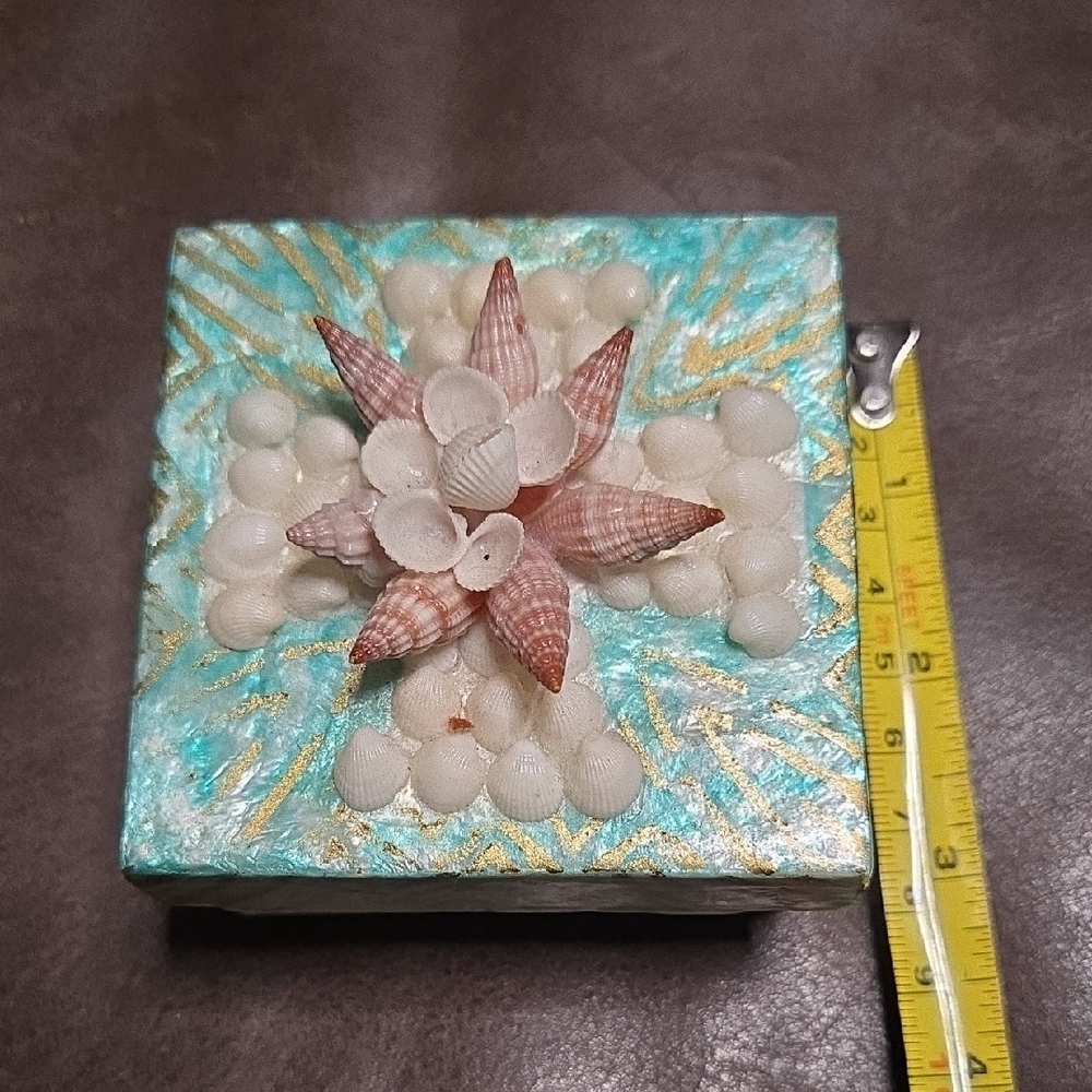 Handcrafted Aqua Shell Decor Box with Natural Shell Accents